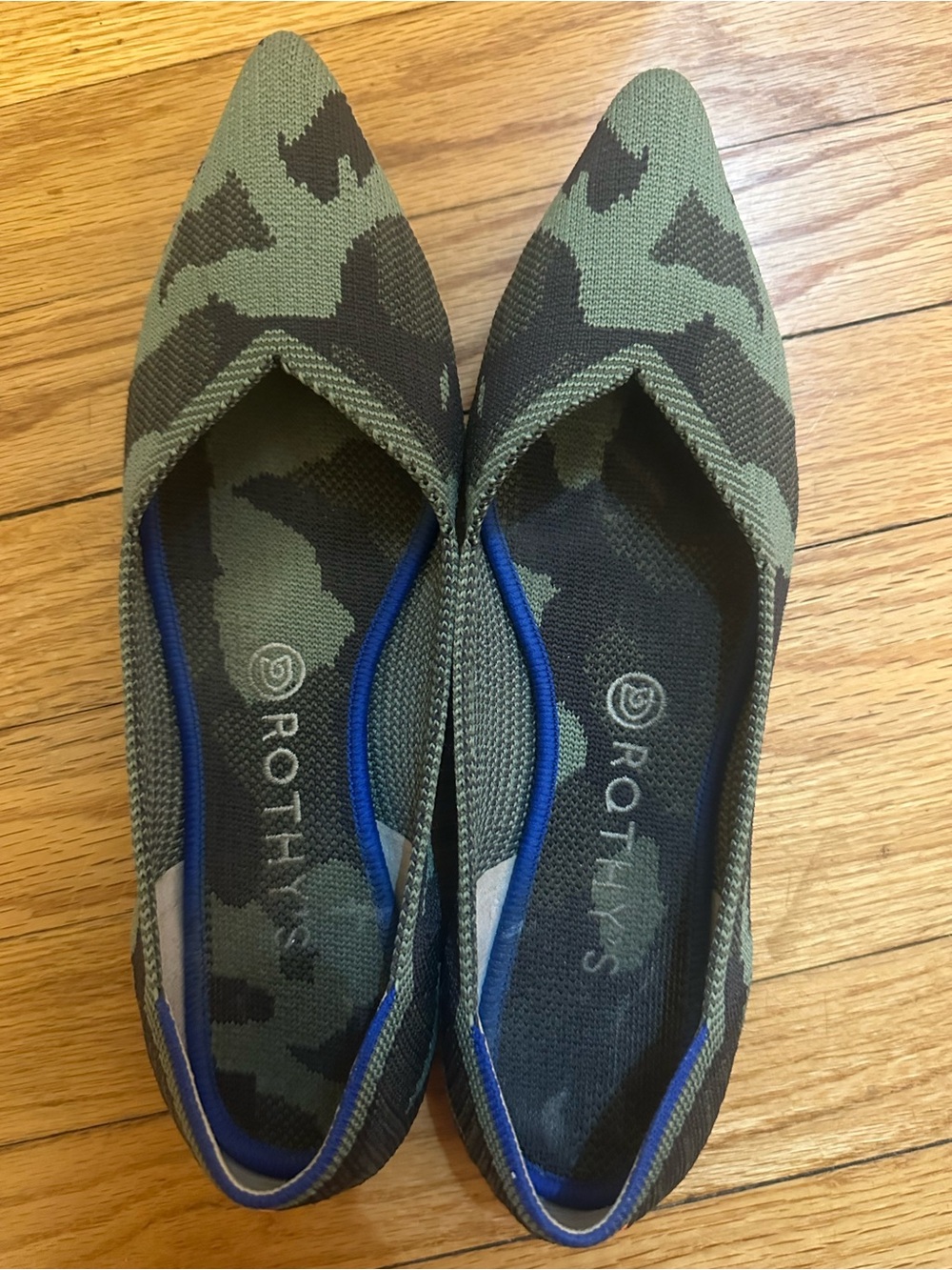 Rothy's Olive and Black Camo Pointed-Toe Flats